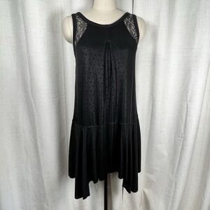 NEW Free People Make It Count Jersey Swing Dress Small Black Dot Lace WhimsyGoth